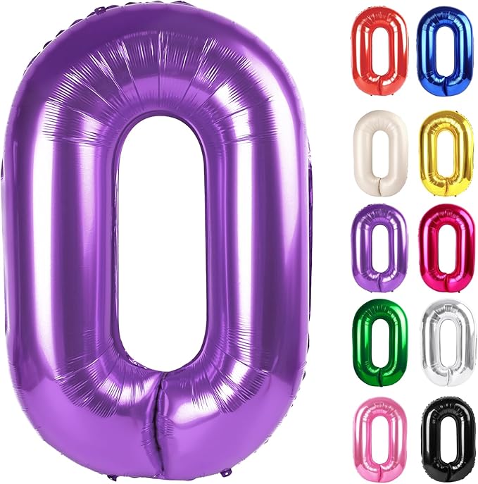 Purple Number 0 Balloon 40 Inch, 0 Balloon Numberfor 10th 20th 30th 40th 50th 60th Birthday Decorations, Purple Party Supplies for Men Women