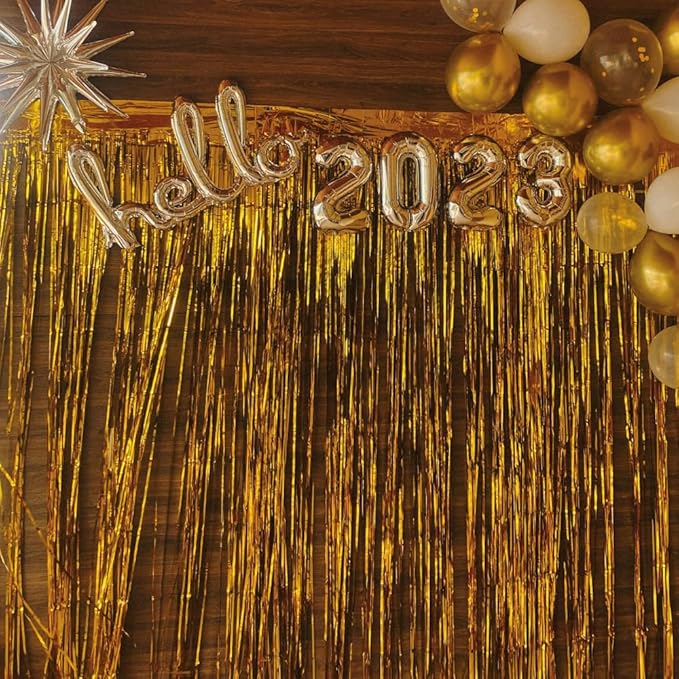 Pack of 2 Gold Foil Fringe Curtains – Gold Tinsel Backdrop for Photo Booth, Birthday, Wedding, Baby Shower, Bachelorette, Christmas & Holiday Party Decorations