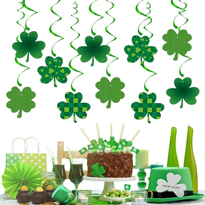 St-Saint Patricks-Day Decorations Garland-Swirls Decor - 16Pcs St.Patrick's Green Shamrock Clover Streamers,Baby Shower Birthday Irish Lucky Window Hanging Party Supplies Hugtmr