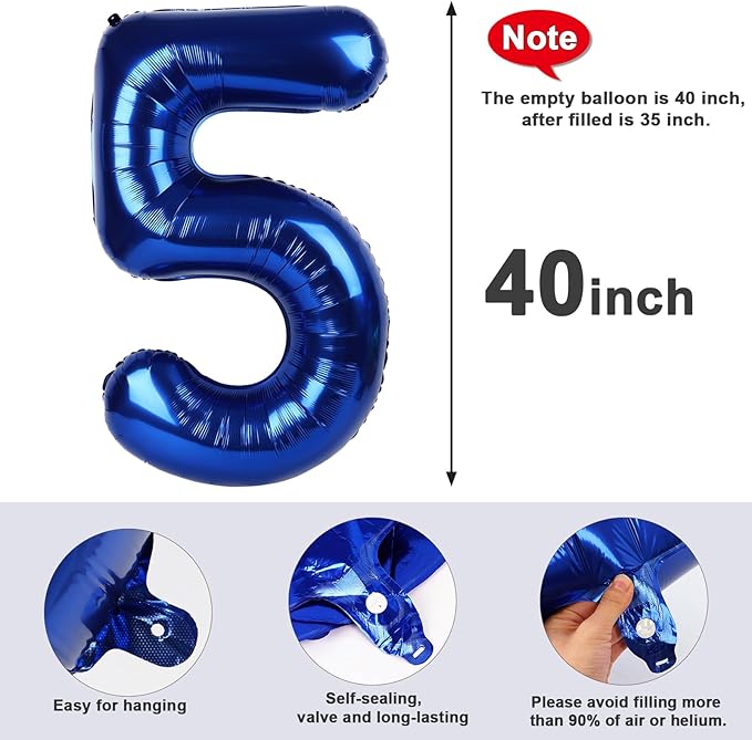 Balloon Numbers 40 Inch 5 Ballon for 5th Birthday Decorations, 15 25 35 50 Big Navy Blue Number Balloons for Wedding Photo Shoot Party Decor