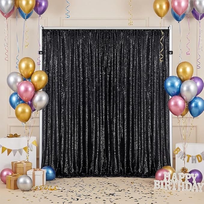 B-COOL Black Sequin Backdrop Curtains 2 Packs 5ftx8ft Sparkle Backdrop Fabric Glitter Photography Drapes for Stage Party Ceremony Birthday Decoration