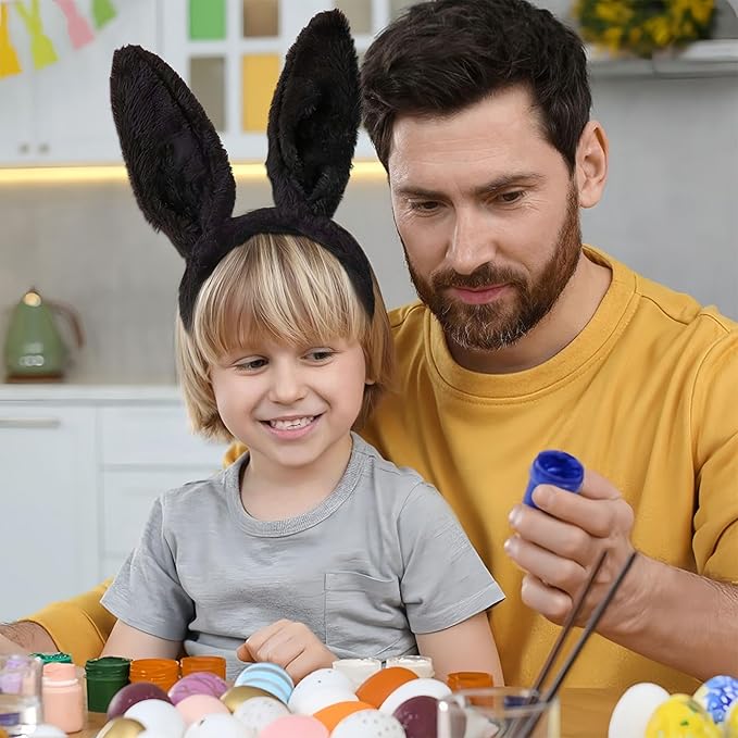 Bunny Headband Easter Hair Bands for Women Girls Kids, Black Cute Plush Rabbit Ears Hair Accessories Non Slip Headbands Easter Day Party Decoration Supplies