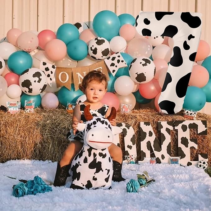 40 Inch Cow Print Balloon, Number 7 Balloons for 7th Birthday Decoration, Large Cow Number Balloons for Western Party Decor
