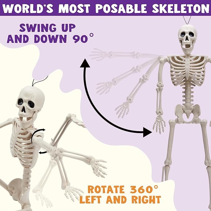 JOYIN 5 PCS Posable Halloween Skeleton Decor 16 Inches, Full Body Posable Joints Hanging Skeletons for Halloween Decorations, Graveyard Props, Haunted House Accessories, Spooky Scene Party Favors