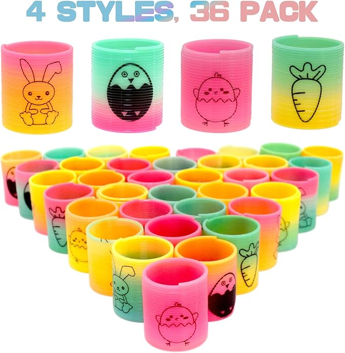 36 PCS Plastic Rainbow Coil Springs Toys, Easter Magic Rainbow Slinky Toys, Party Favors, Easter Egg Fillers Basket Stuffers Essentials, Easter Gifts for Kids Boys Girls