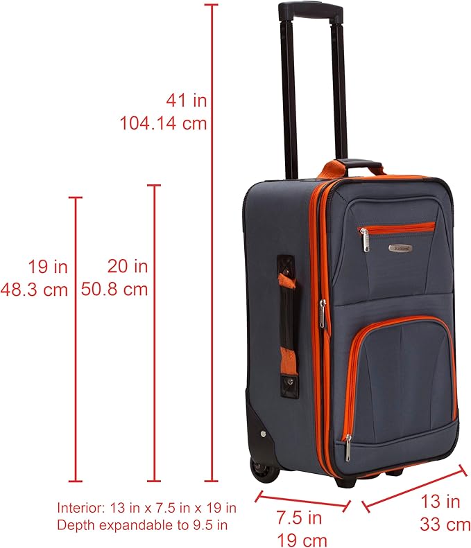 Rockland Fashion Softside 2 Piece Luggage Set, Expandable, (14" Tote/19" Upright), Charcoal