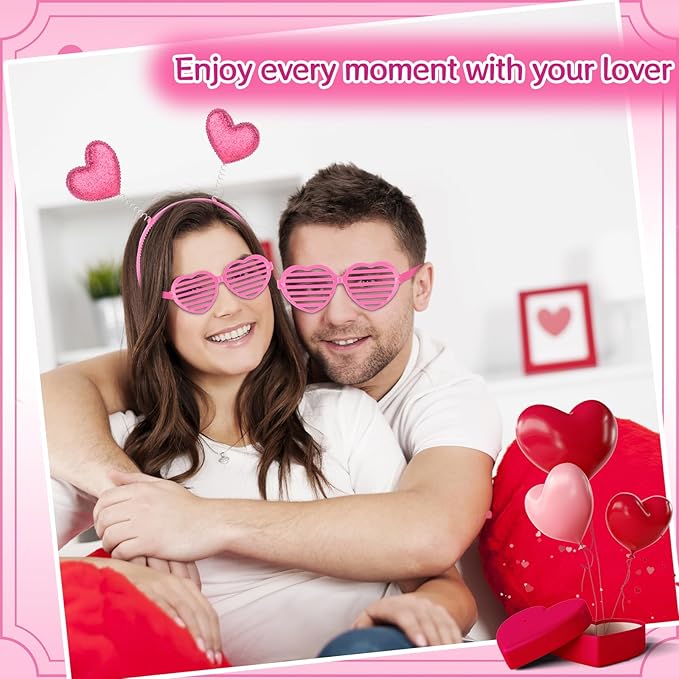 24 Pcs Valentines Heart Head Boppers Headbands and Heart Shape Sunglasses Party Supplies