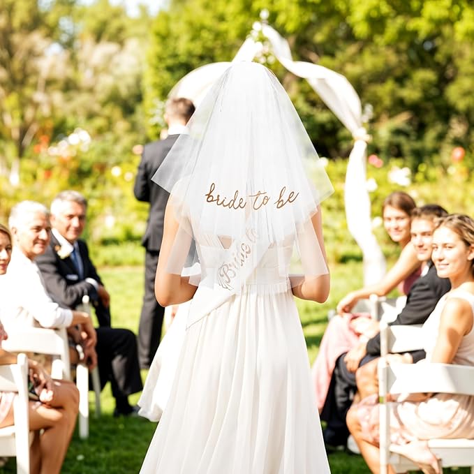 Rose Gold Bride to Be Sash Veil for Bachelorette Party Decorations, 2 Pack Bride to Be Decorations Set for Women and Girls, Bridal Shower Gift, Wedding Engagement Gifts for bride
