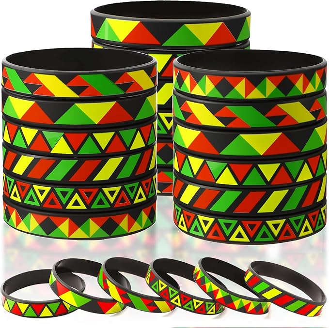 JUNEBRUSHS 42Pcs Black History Month Party Favors, Freedom Day Silicone Rubber Wristbands Bracelets for Party Supplies Decorations Goodie Bag Stuff Fillers Accessories(6 Designs)