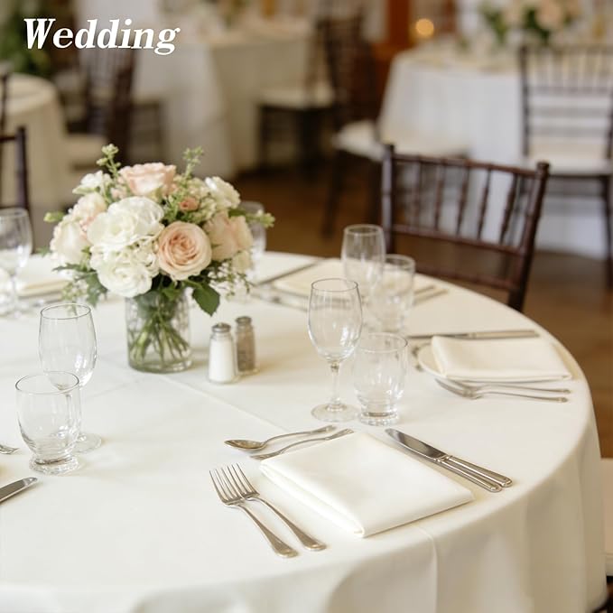 WIGENIUS 2 Pack Ivory Table Cloth Round Tablecloths 90 Inch,Polyester Table Cloth for 5 Foot Round Tables,Wrinkle Resistant Washable Fabric Table Covers for Party,Wedding Banquet
