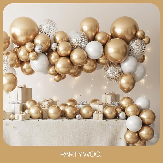 PartyWoo Metallic Gold Balloons 152pcs Different Sizes of 18 12 10 5 Inch Chrome Gold Balloon Arch Kit Garland for Birthday Graduation Baby Shower Wedding Bachelorette Party Decorations Gold-G127