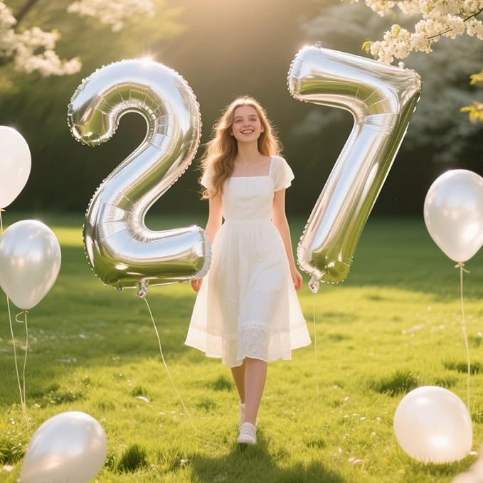 40 Inch Silver 7 Number Balloons Giant number balloons 7 Jumbo Mylar Foil Helium Balloon for 17 27 37 Birthday Digital Balloons for 70th Birthday Party Wedding Anniversary Party Decorations