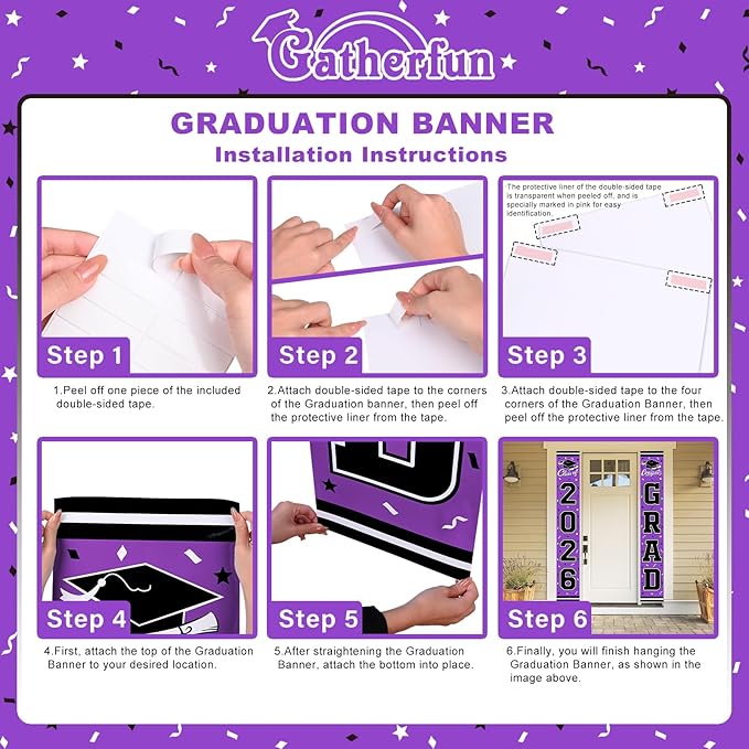 2026 Graduation Decorations,Congrats Grad Banner Backdrop for Class of 2026 Decorations- Purple Graduation Party Decorations