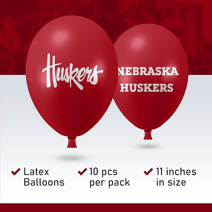 Nebraska Cornhuskers Balloons 10 Pack 11" Official Licensed Logos, Helium Quality Latex Balloons, Perfect for College Football Team Celebration, Decorated Front and Back by Westrick