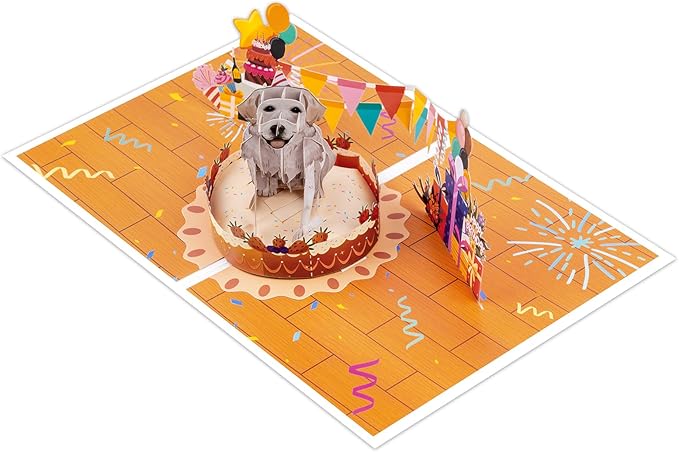 Labrador Dog Pop Up Happy Birthday Greeting Card, ideal love Gift for Adult and Kid with Blank Note & Envelope, Foldable Celebration for Daughter, Son, Mom, Dad, Friend, Children