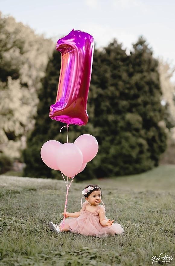 One Balloons for 1st Birthday, 40 Inch Rose Purple Balloons for Birthdays Party Decoration, Big Number Ballon for 1, 10, 11, 12, 13, 21, 100 Celebration, Birthday, Baby Shower, Anniversary Decor