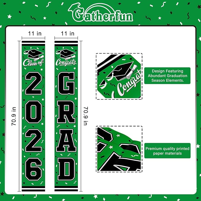 2026 Graduation Decorations,Congrats Grad Banner Backdrop for Class of 2026 Decorations- Green Graduation Party Decorations
