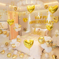 Gold and White Anniversary Party Decorations, Happy Anniversary Banner, Gold and White Heart Balloons, Love Foil Balloon, Heart Hanging String for Valentines Day Birthday Wedding