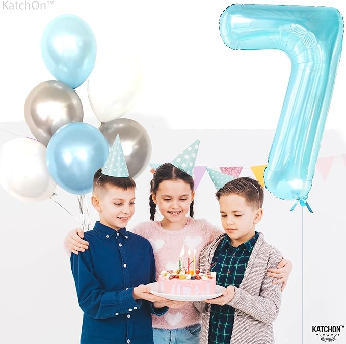 KatchOn, Giant Light Blue Number 7 Balloon - 40 Inch | 7th Birthday Balloon for 7th Birthday Decorations | 7 balloons for Birthday | Seven balloon Number | 7 Year Old balloons for 7 Year Decorations