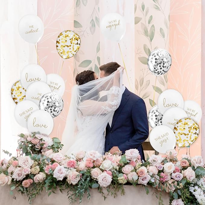 50Pcs Engagement Balloons, Engagement Party Decorations, He Asked balloons, She Said Yes Balloons, Gold Confetti Latex Balloon, Bridal Shower Engagement, Wedding Party Decoration
