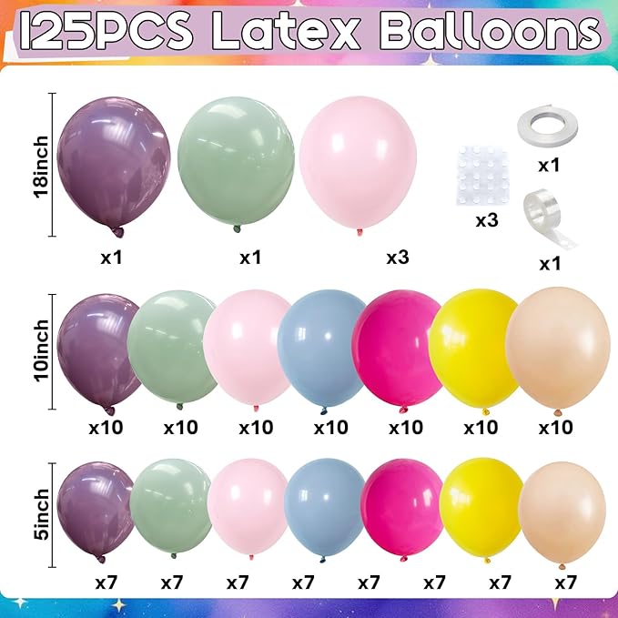 Spring Balloons Garland Arch Kit, 122Pcs Flower Pink Green Yellow Balloons, Purple Blue Hot Pink Beige Balloons For Boho Modern Wildflower Shower Baby In Bloom Birthday Spring Garden Party Decorations