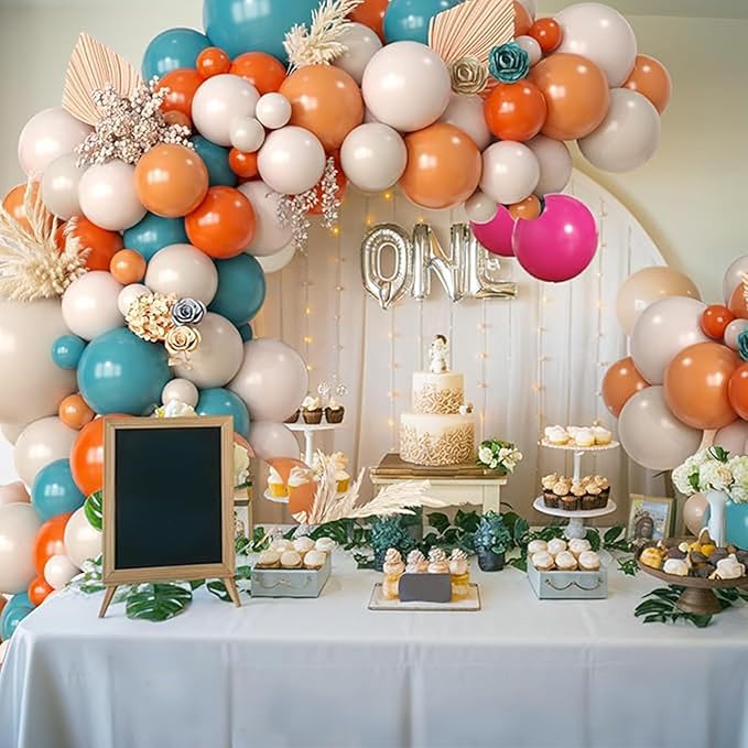 Orange and Dusty Blue Balloon Arch Garland, Double Stuffed Beige Burnt Orange White Sand Balloon Dark Teal Balloon Arch Kit for Boho Baby Shower Birthday Wedding Fall Party Supplies Decoration
