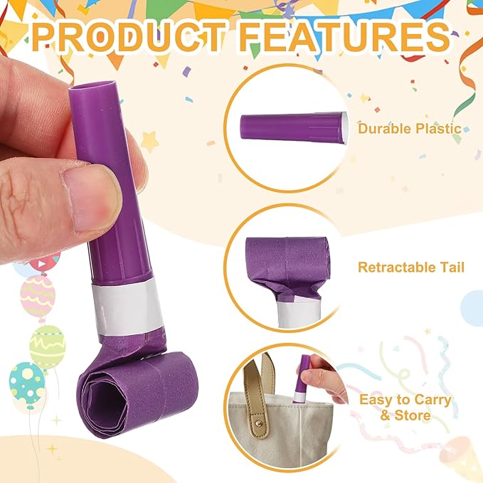 uxcell 20 Pcs Colorful Noise Makers Plastic Party Blowers Party Favors for Birthday Parties Holiday Christmas New Years Gift Favors, Purple