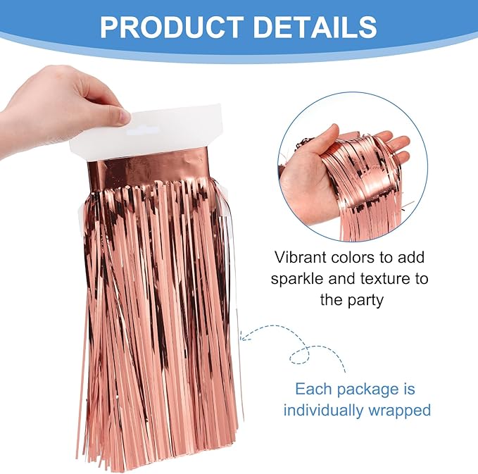 PATIKIL Foil Fringe Garland 10 Feet, 3 Pack Metallic Tinsel Streamers Fringe Banner Wall Hanging Curtain Backdrop for Wedding Birthday Christmas New Year Party Decoration, Rose Gold