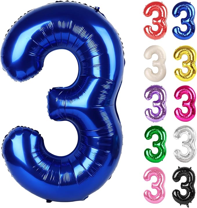 Night Blue Number 3 Balloon 40 Inch, 3 Balloon Number, 3rd Birthday Decorations, Night Blue Party Supplies for Boys Girls