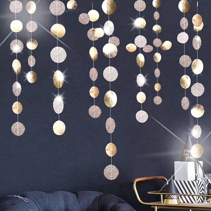 Shining Champagne Hanging Garland Streamer Glitter Bunting Banner Backdrop for Wedding Baby Shower Birthday Xmas Decor - 40 Feet