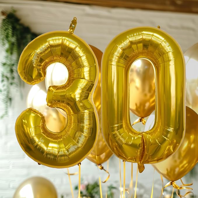 40 Inch Large Gold Number Celebration and Decoration Balloon for Birthday Parties, Graduations, Anniversaries, Weddings, Photo Shoots, Special Events - Helium Foil Mylar (Gold Number 30)