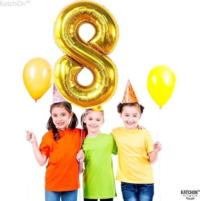 KatchOn, Giant Gold Number 8 Balloon - 40 Inch | Golden 8 Balloon for Golden 8th Birthday Decorations for Girls | 8th Birthday Decorations Boy | Number Balloons for Anniversary Party