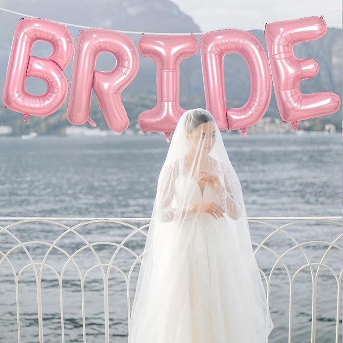 Biapian 40 Inch BRIDE Letter Balloons, Pink BRIDE Foil Balloons, 5 Pcs Giant BAby Pink Foil Large Letters Balloon Helium for Wedding Bridal Shower Anniversary Bachelorette Engagement Party Decoration
