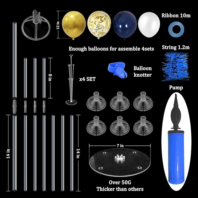 4 Set Blue Gold Balloon Stand Balloon Centerpieces Table Decorations for Birthday Wedding Anniversary Retirement New Years Graduation Decorations Class of 2026
