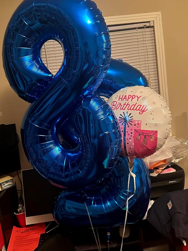 40 Inch Number 8 Balloon, Navy Blue 8 18 28 80 Birthday Balloons for Men Boys, 8th Birthday Decorations Party Supplies, Wedding, Graduations