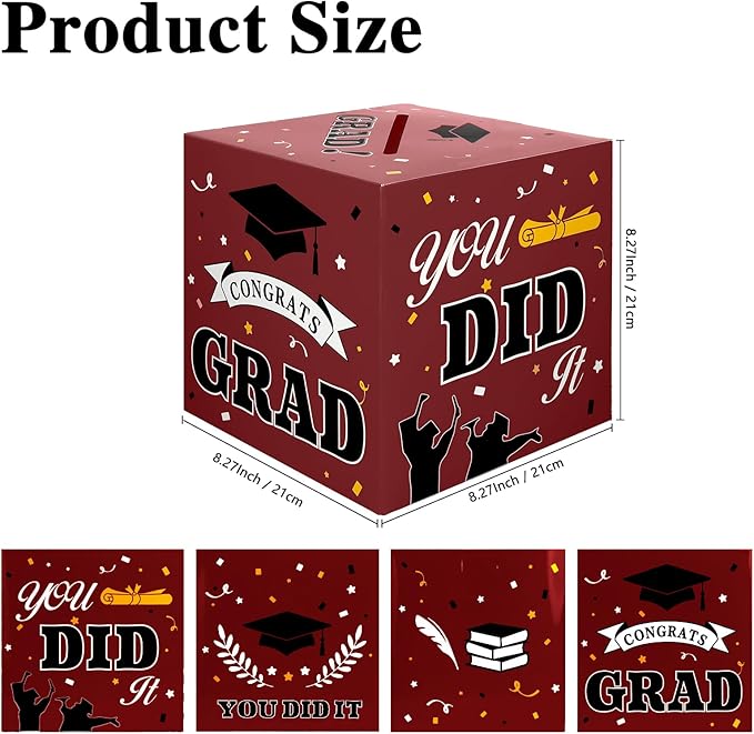 Graduation Card Box, 2025 Graduation Party Decorations, Maroon Black Graduations Card Holder, Foldable Cardboard Congrats Grad Card Gift Box Class of 2025 for Graduations Party Favors Supplies