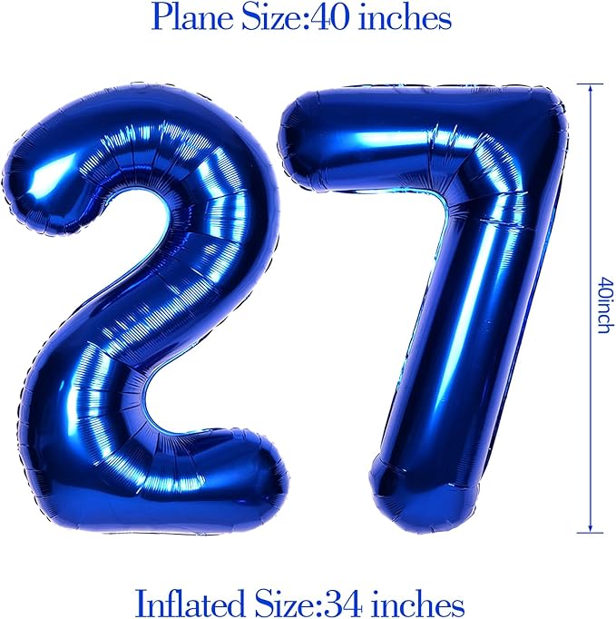 40Inch Navy Blue Number 27 Balloon Large Helium Royal Blue Number Balloons 0-9 Giant Digital 27th Foil Mylar Big Party Balloon for Boy Birthday Party Anniversary Graduation Decorations