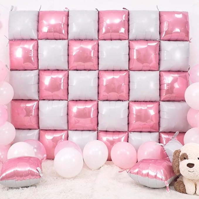 Pearl Pink and White Double Sided Square Foil Balloons Wall,19 Inches Chrome Foil Balloons Tunnel Arch Kit for Girls Bachelorette,Anniversary,Wedding,Valentines Day Decorations