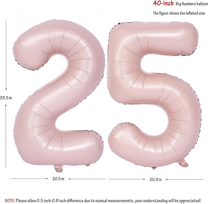 40 In Matte Pink Number Balloons Helium Foil Mylar Balloon Birthday Party banquet Decoration Digital 25