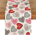 Artoid Mode Grey Pink Ture Love Heart Valentine's Table Runner, Seasonal Kitchen Dining Table Decoration for Home Party Decor 13x72 Inch