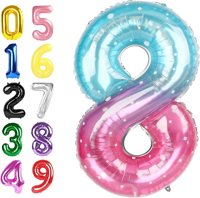 8 Birthday Balloon, 40 Inch Pink Blue Purple Fiol Big Ballon for Women And Men, Numbers Balloon Decoration for Happy 8 18 28 80 Birthday, Wedding Anniversary, New Year, Halloween Party Decoration
