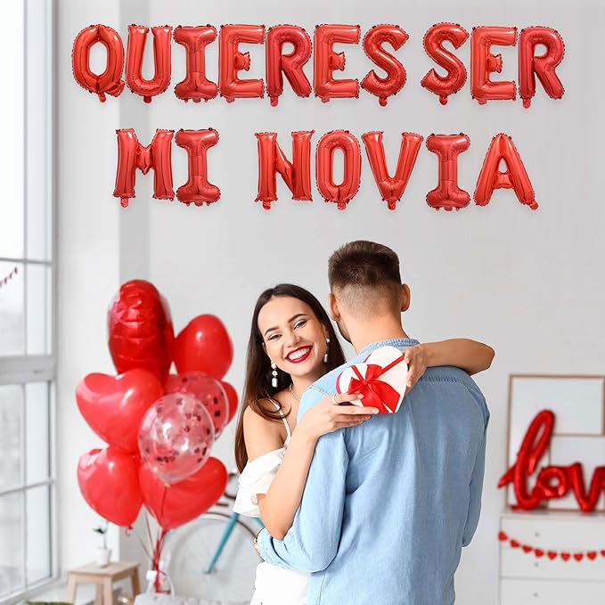 2 Set 34Pcs Red QUIERES SER MI NOVIA Letter Balloons 16in Balloon Foil Letter Decorations Party Decor Red Letter Balloons QUIERES SER MI NOVIA Party Supplies