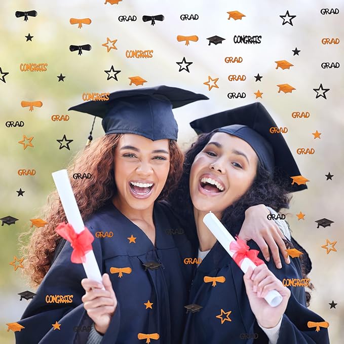 Orange and Black Graduation Confetti 2026, 1000 Pcs Congrats Grad Confetti Class of 2026 Party Table Centerpiece for Graduation Party Decorations