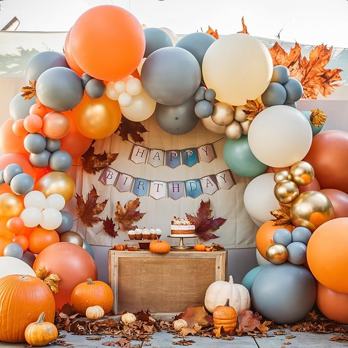 Fall Balloon Arch Kit,White Gold Burnt Orange Blue Balloon for First Fall Autumn Fall Baby Shower Mid-Autumn Festival Birthday Wedding Gradution Thanksgiving Party Decorations