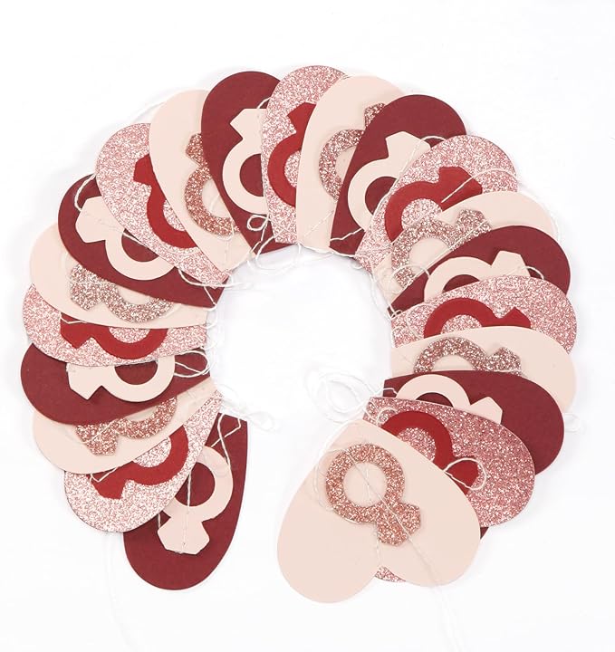 Rose-Gold Pink Burgundy-Red Heart-Ring Garland - 52Ft Engagement Bachelorette Party Decorations Wedding Paper Streamers Banner, Valentines Day Galentines Proposal Decor Lasting Surprise