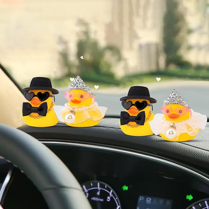 wonuu Pair Set of 2 Wedding Rubber Ducks, Bride Groom Duckies Marriage Rubber Duck Mini Couple Ducky for Ceremony Gift Souvenir Marry Blessings Elegant Heartwarming Present, White Double Lace Dress