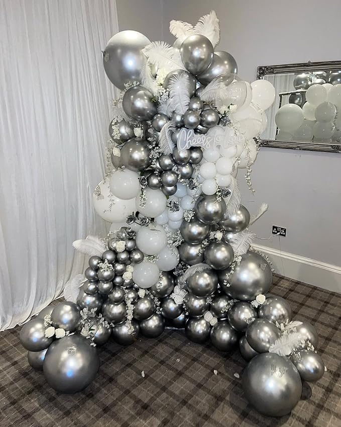 Disco Ball Arch Kit, White and Silver Balloon Garland With 22 Inches 4D Metallic Silver Mirror Balls, Confetti Balloons for Disco Party Decorations Halloween 80s 70s Decor Ornament