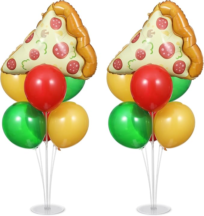Pizzas Party Balloons Stand Kit 2 Sets with 2 Pizzas Slice Foil Balloons Pizza Themed Birthday Balloon Centerpiece for Tables for Picnic Pizza Party Supplies Baby Shower Picnic Themed Decorations