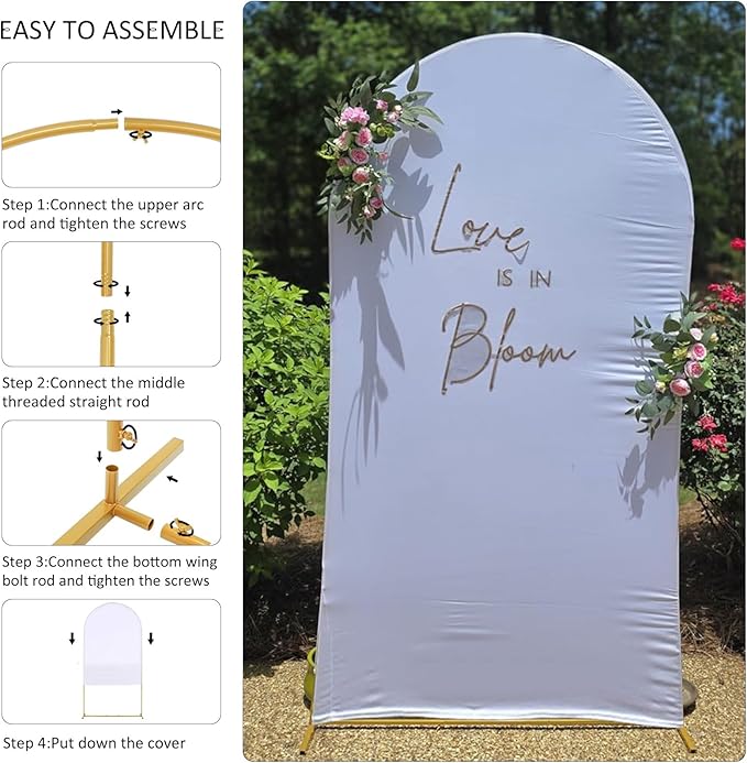 Vincidern 6.6FT Arch Backdrop Stand and Cover Set, Metal Arch Stand with White Cover for Wedding, Party, Baby Showers, Graduation, Birthday, Event Backdrop Decorations