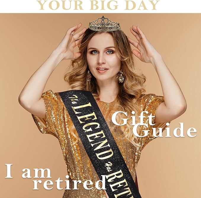 SuPoo Retirement Party Decorations Retired Sash for Women Black Gold Retired Tiara Crown Rhinestone Headband Retirement Gifts The Legend Has Retired Sash for Both Women and Men Party Supplies Favors